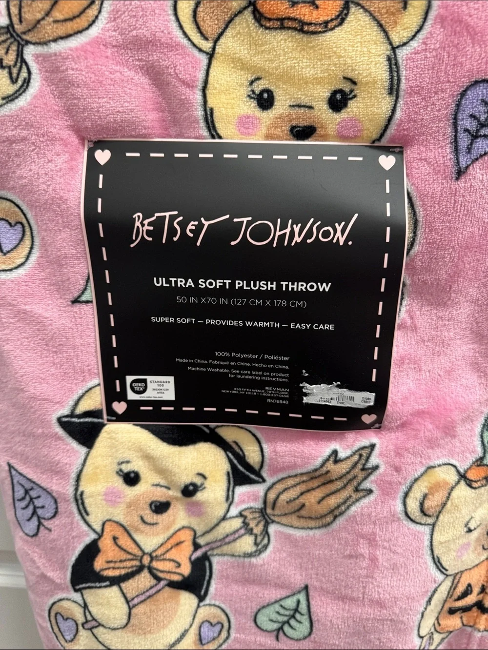 Betsey Johnson teddy bear witch Halloween themed throw blanket 50” x 70” NWT